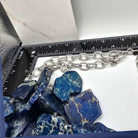 Blue Jade Chico's Necklace Semiprecious Stone Rustic Brutalist Style 18" - 22" L - Picture 6 of 15